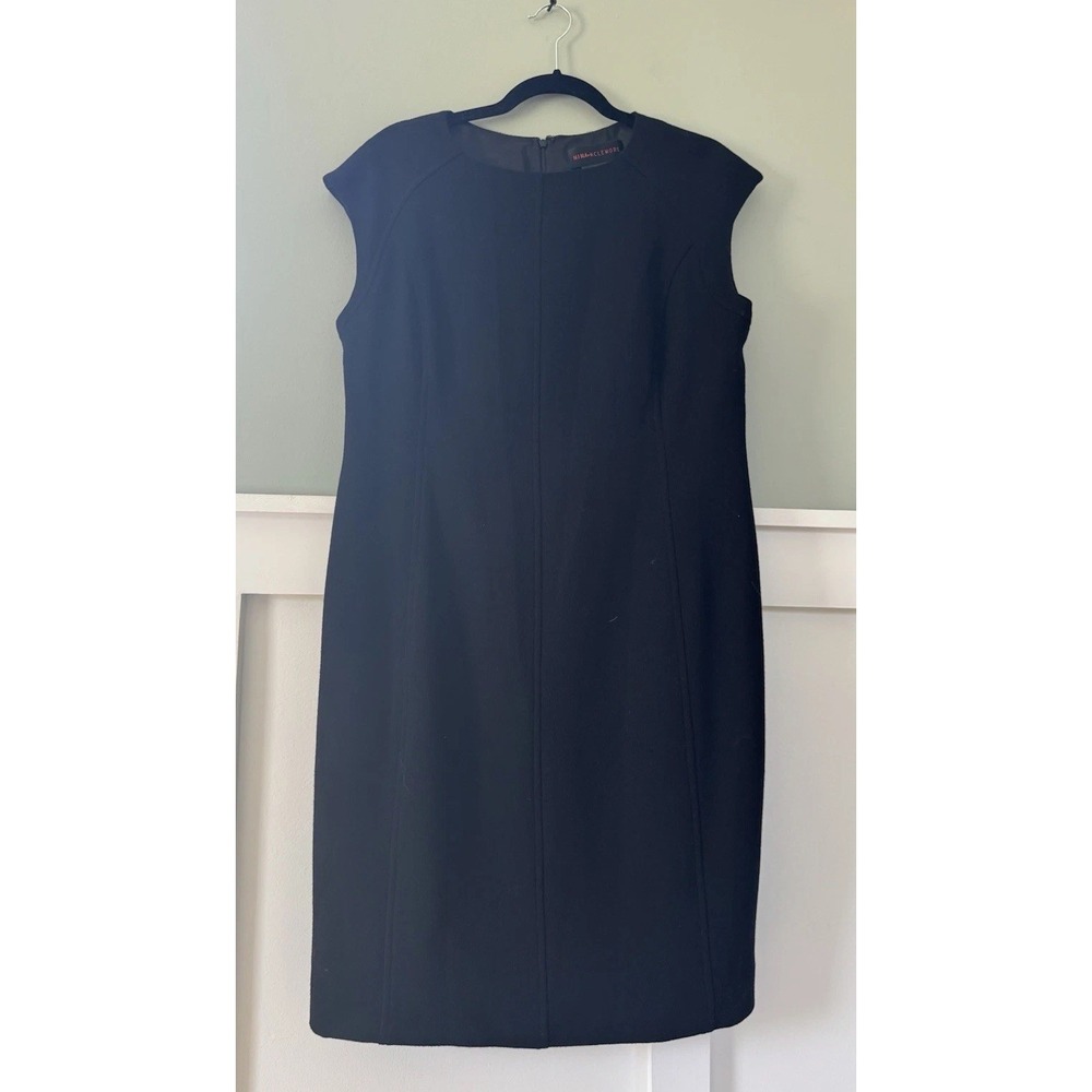 Womens Dress $650-NINA MCLEMORE- Black Wool Sheath Dress cap sleeve-10